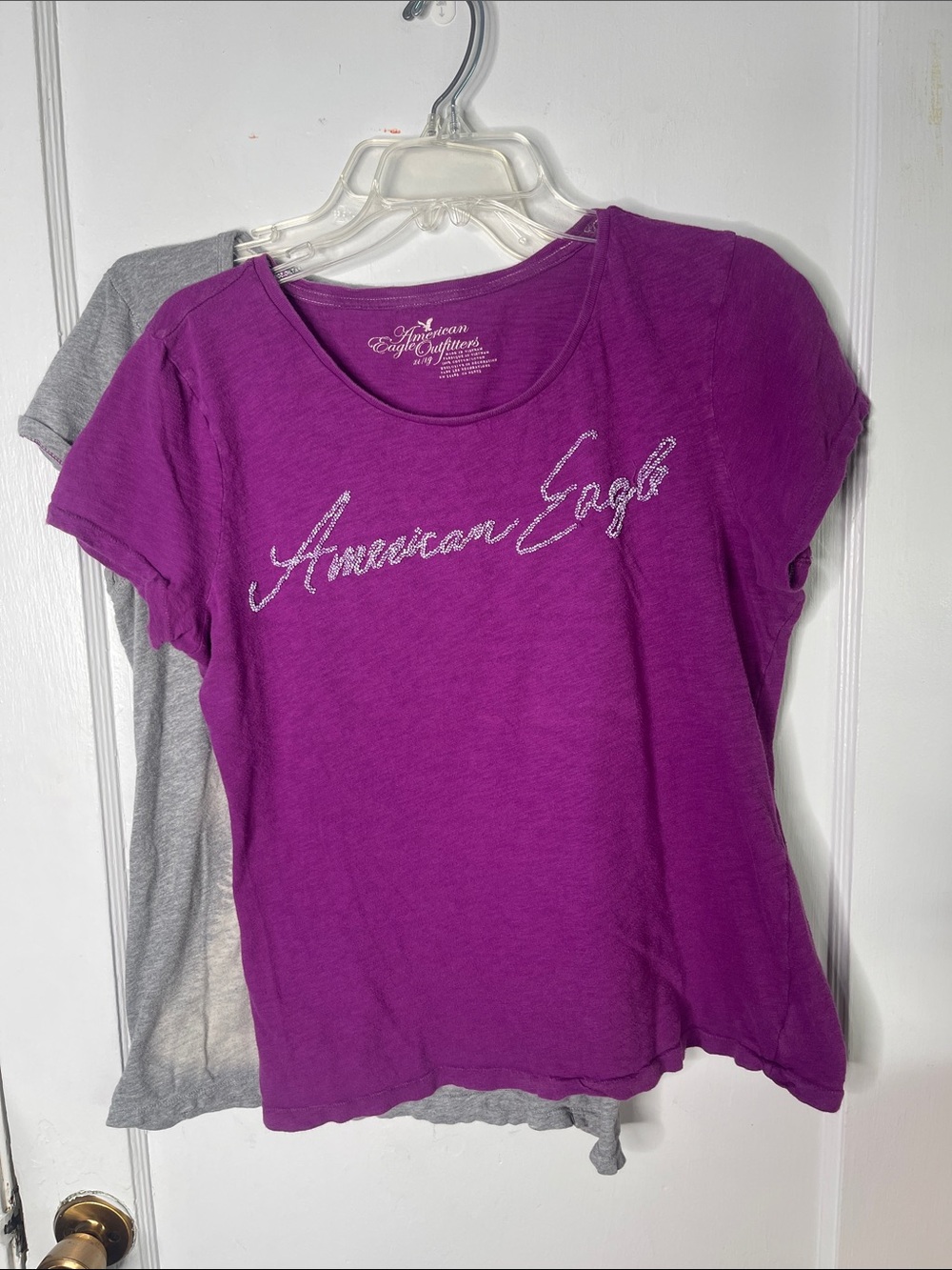 American Eagle Tee Bundle XL Gray Purple Cotton Trees Beaded Logo 2000s Vtg